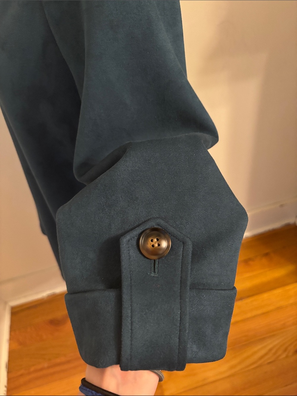 Boho Chic Teal Suede Button Swing Coat - Picture 5 of 8